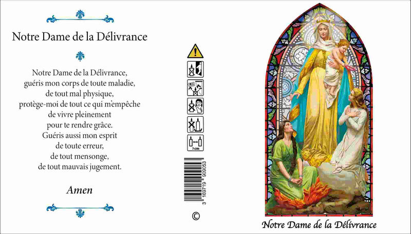 Bougie neuvaine Notre Dame Délivrance - cire végétale combustion 9 jours collection Effigie et Prière 2023 - spécial magasins Ciergerie Desfossés
