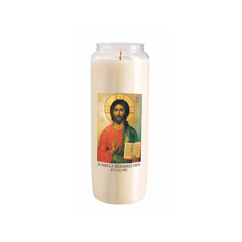 Bougie neuvaine "Christ Pantocrator" L01 cire végétale - Durée 9 jours