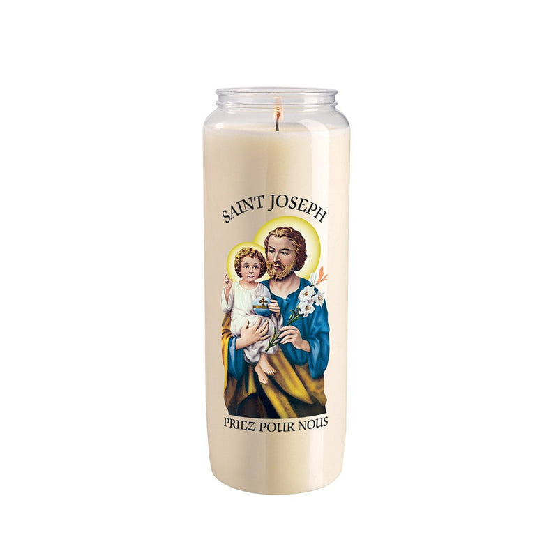  Lampe neuvaine avec effigie "Saint Joseph" cire végétale. Combustion 8 jours Ciergerie Desfossés