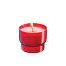 Veilleuse votive V03 Godet tulipe plastique recyclé coloris rouge. Durée 6h Cire minérale. Hauteur 3.5 cm diamètre 4.3 cm Carton de 540 ou boite de 90 veilleuses. Ciergerie Desfossés