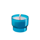 Veilleuse votive V03 Godet tulipe plastique recyclé coloris bleu. Durée 6h Cire minérale. Hauteur 3.5 cm diamètre 4.3 cm Carton de 540 ou boite de 90 veilleuses. Ciergerie Desfossés