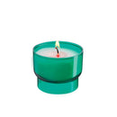 Veilleuse votive V03 Godet tulipe coloris vert, plastique recyclé. Durée 6h Cire minérale. Hauteur 3.5 cm diamètre 4.3 cm Carton de 540 ou boite de 90 veilleuses. Ciergerie Desfossés