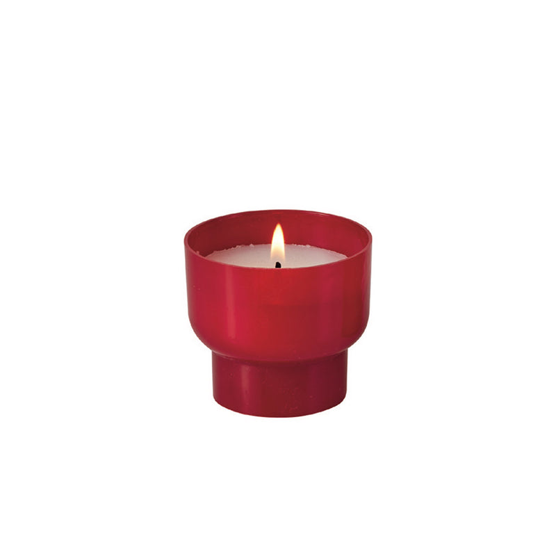 Veilleuse votive Luminat végétale V04 au godet tulipe couleurs au choix Cire végétale, zéro plastique, godet 100% végétal. Ø 52 cm H 4.8 cm Combustion +/- 9h Coloris : rouge. Ciergerie Desfossés