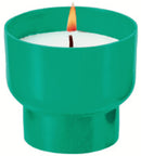 Bougie votive Luminat godet matière naturelle coloris vert. Combustion 11h V76. Ciergerie Desfossés