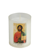 Bougie votive effigie Christ Pantocrator - Godet 100% naturel - 20h