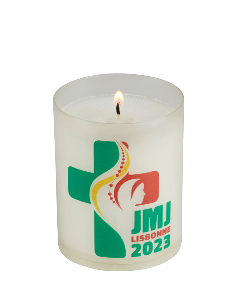 Veilleuse votive Luminat V80 JMJ 2023 Lisbonne godet 100% végétal zéro plastique Ø 5 cm H 6.5 cm Combustion 20h - Ciergerie Desfossés