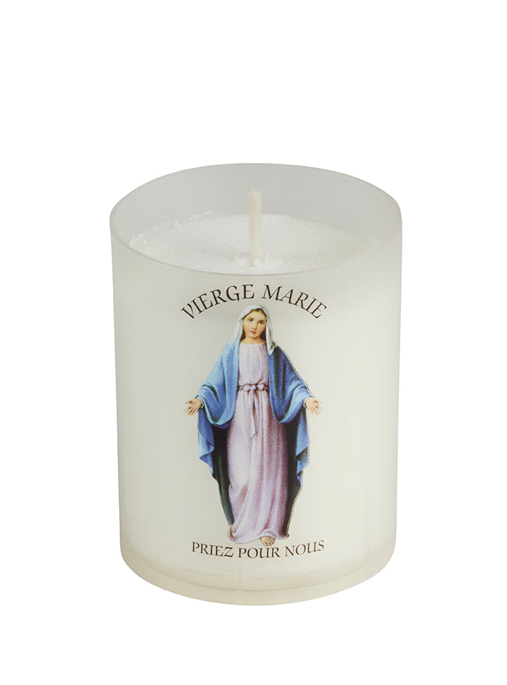 Veilleuse votive Luminat V80 Vierge Marie godet 100% végétal zéro plastique - Ciergerie Desfossés