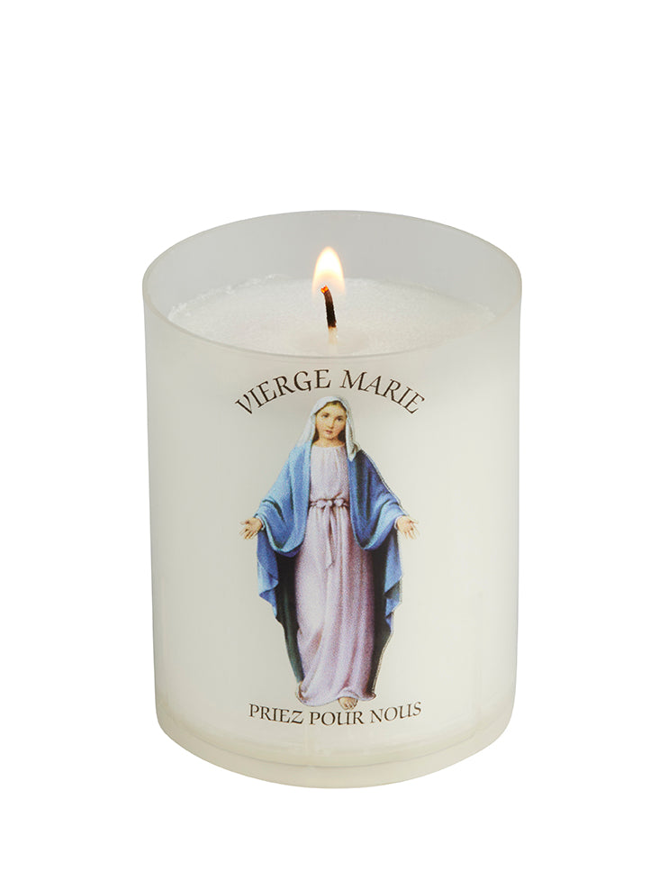 Veilleuse votive Luminat V80 Vierge Marie godet 100% végétal zéro plastique Ø 5 cm H 6.5 cm Combustion 20h - Ciergerie Desfossés